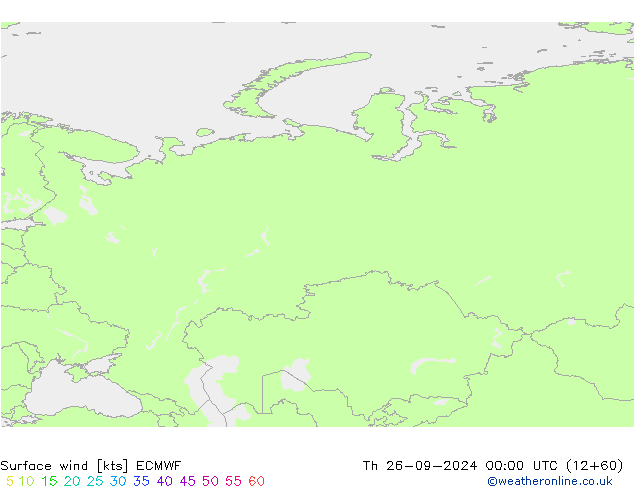 Viento 10 m ECMWF jue 26.09.2024 00 UTC