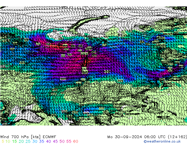 ветер 700 гПа ECMWF пн 30.09.2024 06 UTC