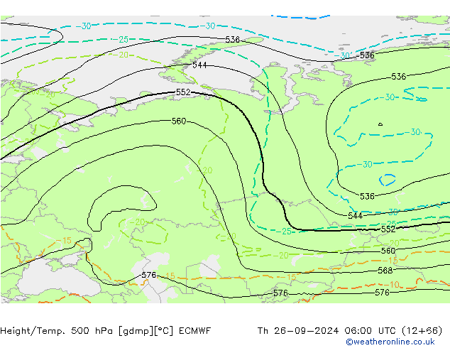 Z500/Rain (+SLP)/Z850 ECMWF Čt 26.09.2024 06 UTC