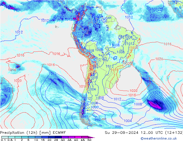 Precipitation (12h) ECMWF Su 29.09.2024 00 UTC