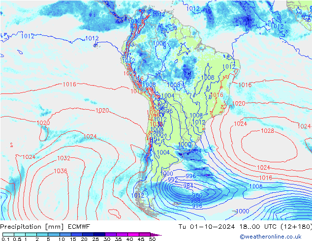 Precipitation ECMWF Tu 01.10.2024 00 UTC