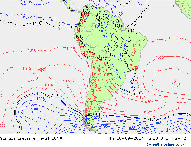 Surface pressure ECMWF Th 26.09.2024 12 UTC