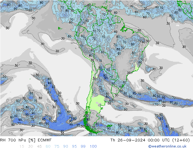 RH 700 hPa ECMWF czw. 26.09.2024 00 UTC