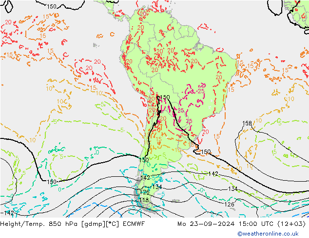 Height/Temp. 850 hPa ECMWF pon. 23.09.2024 15 UTC