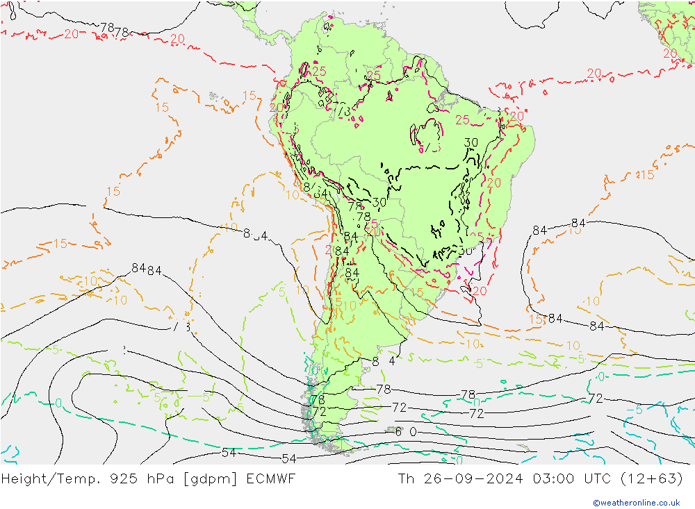 Height/Temp. 925 hPa ECMWF Do 26.09.2024 03 UTC