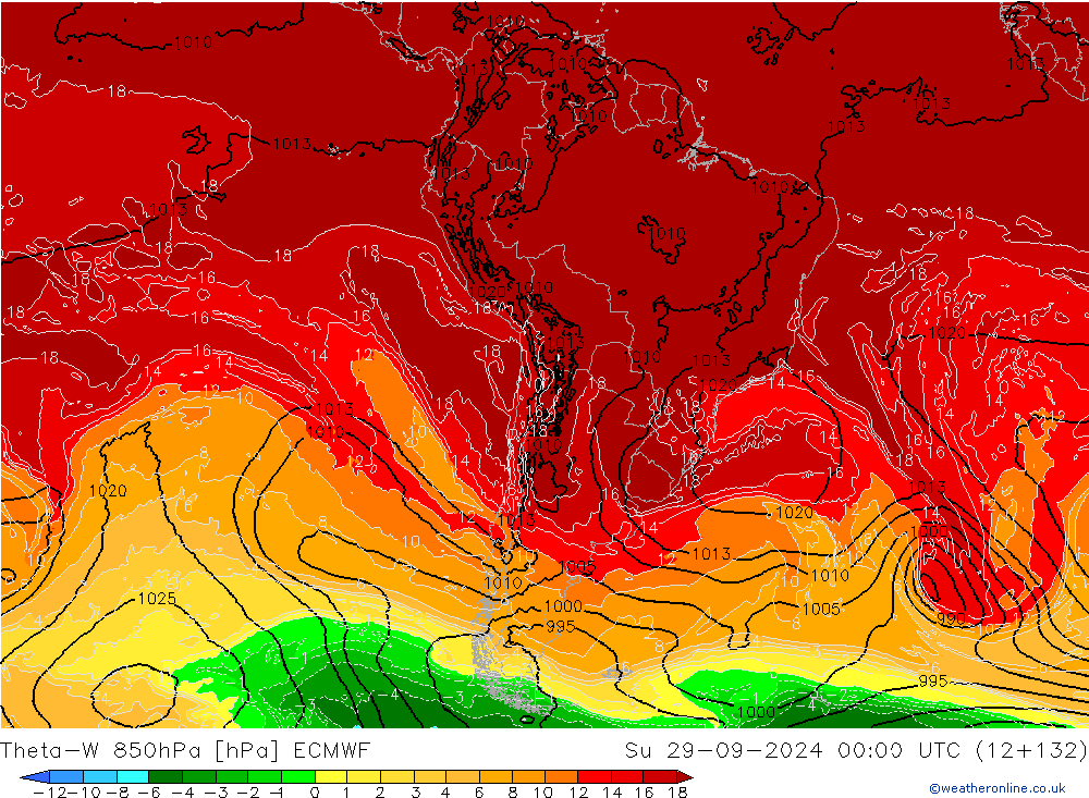 Theta-W 850hPa ECMWF Ne 29.09.2024 00 UTC