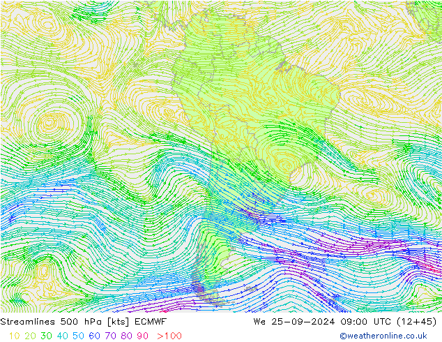 Streamlines 500 hPa ECMWF We 25.09.2024 09 UTC