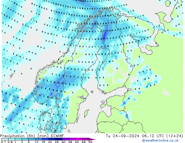 Z500/Rain (+SLP)/Z850 ECMWF Tu 24.09.2024 12 UTC