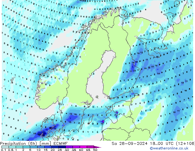 opad (6h) ECMWF so. 28.09.2024 00 UTC