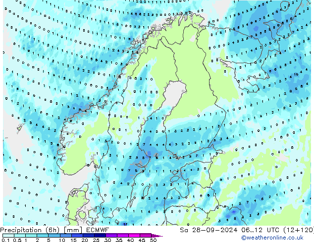 Z500/Rain (+SLP)/Z850 ECMWF sab 28.09.2024 12 UTC