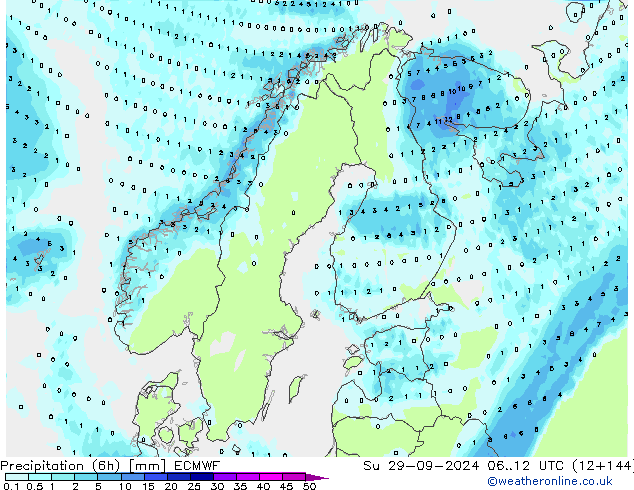 Z500/Regen(+SLP)/Z850 ECMWF zo 29.09.2024 12 UTC