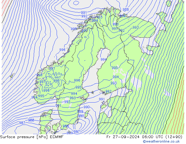 Surface pressure ECMWF Fr 27.09.2024 06 UTC