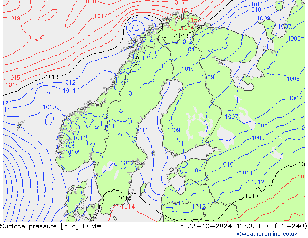 Pressione al suolo ECMWF gio 03.10.2024 12 UTC