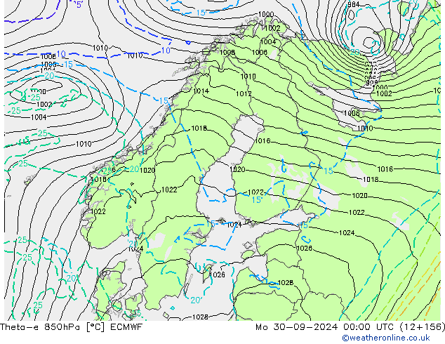 Theta-e 850hPa ECMWF lun 30.09.2024 00 UTC