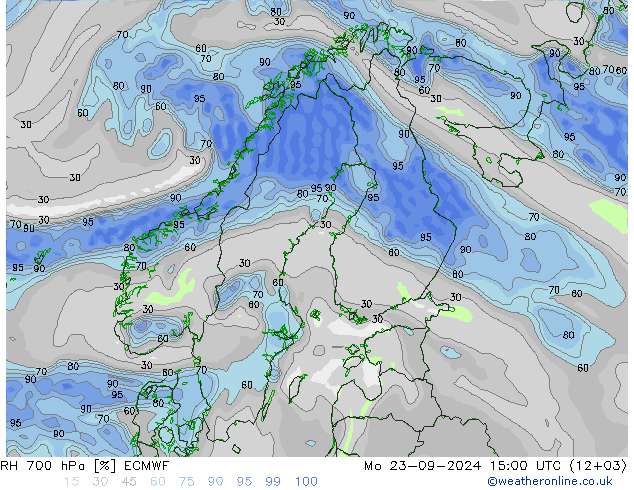 RH 700 hPa ECMWF Mo 23.09.2024 15 UTC