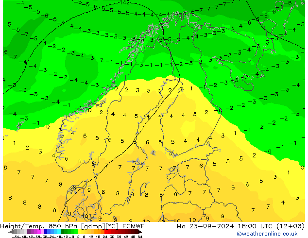 Z500/Rain (+SLP)/Z850 ECMWF Mo 23.09.2024 18 UTC