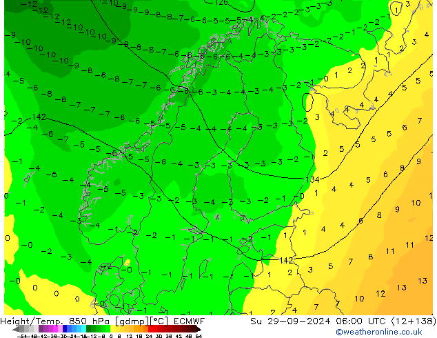 Yükseklik/Sıc. 850 hPa ECMWF Paz 29.09.2024 06 UTC