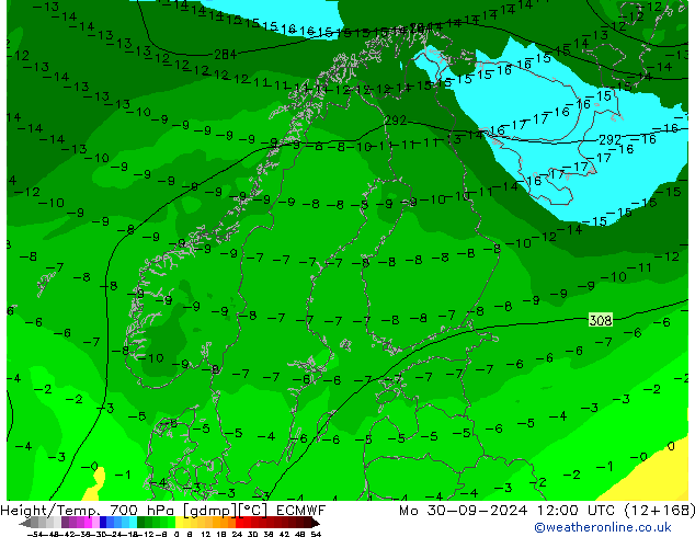 Height/Temp. 700 hPa ECMWF Seg 30.09.2024 12 UTC