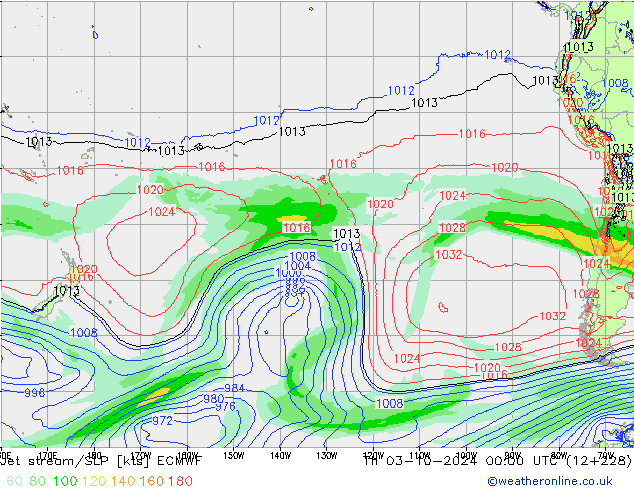 Jet stream/SLP ECMWF Čt 03.10.2024 00 UTC