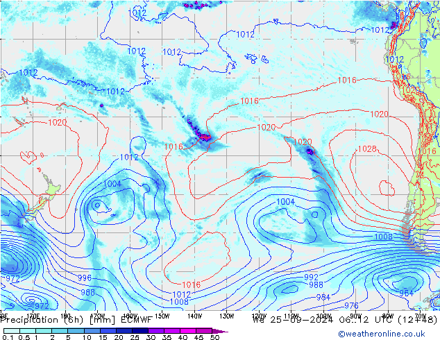 Z500/Rain (+SLP)/Z850 ECMWF mer 25.09.2024 12 UTC