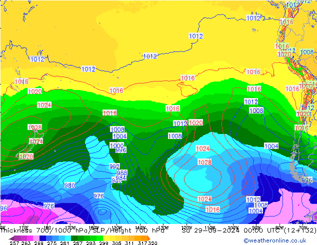 Thck 700-1000 hPa ECMWF dom 29.09.2024 00 UTC