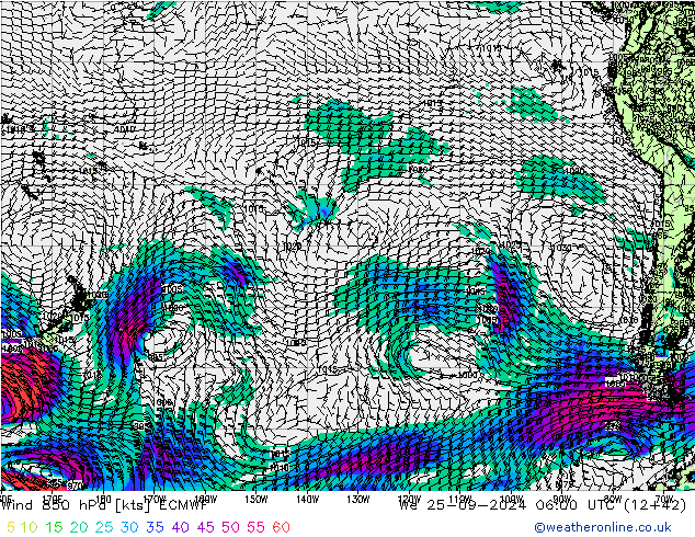 Vento 850 hPa ECMWF mer 25.09.2024 06 UTC