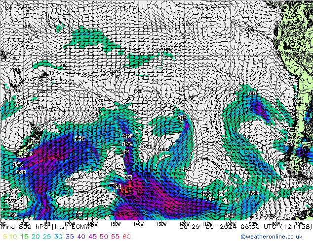 ветер 850 гПа ECMWF Вс 29.09.2024 06 UTC