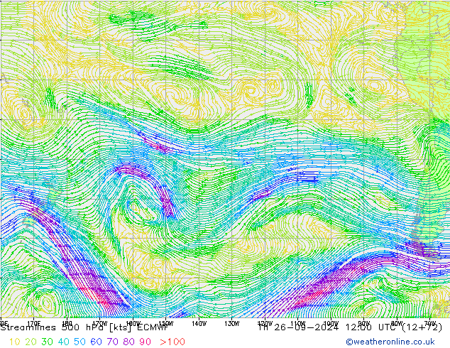 Linha de corrente 500 hPa ECMWF Qui 26.09.2024 12 UTC