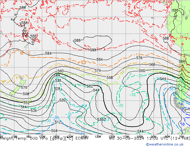 Height/Temp. 500 hPa ECMWF  30.09.2024 12 UTC