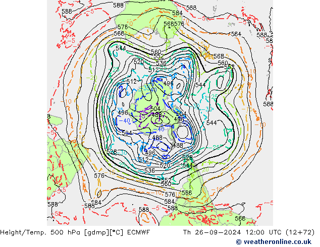 Hoogte/Temp. 500 hPa ECMWF do 26.09.2024 12 UTC