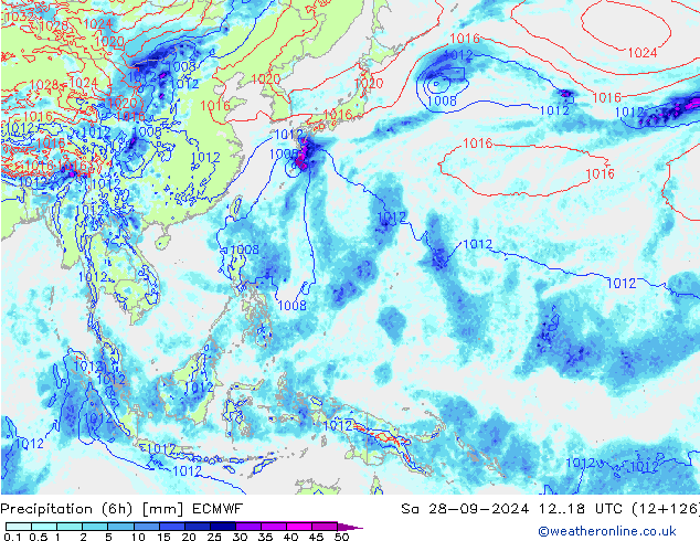 Z500/Rain (+SLP)/Z850 ECMWF сб 28.09.2024 18 UTC