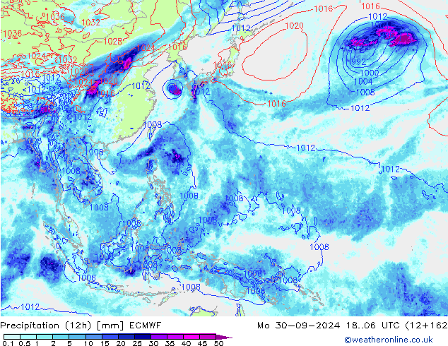 Precipitation (12h) ECMWF Mo 30.09.2024 06 UTC