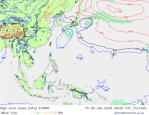 yüksek rüzgarlı alanlar ECMWF Per 26.09.2024 06 UTC