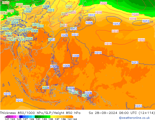 Thck 850-1000 hPa ECMWF  28.09.2024 06 UTC