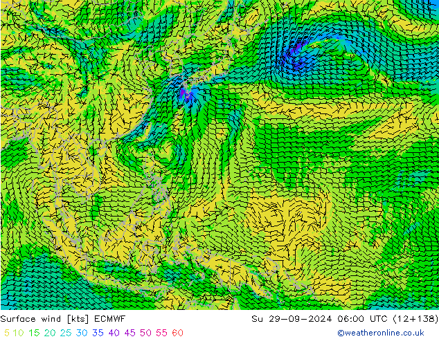 Viento 10 m ECMWF dom 29.09.2024 06 UTC