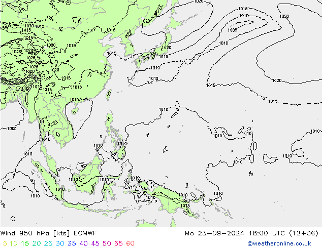 Wind 950 hPa ECMWF Po 23.09.2024 18 UTC