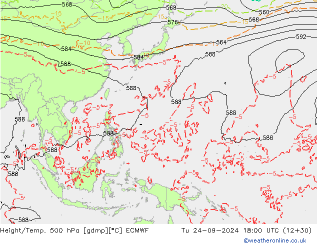 Z500/Regen(+SLP)/Z850 ECMWF di 24.09.2024 18 UTC