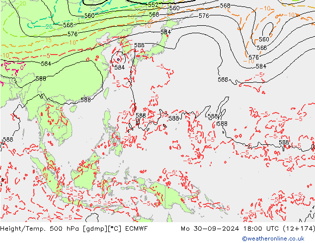 Z500/Rain (+SLP)/Z850 ECMWF Mo 30.09.2024 18 UTC