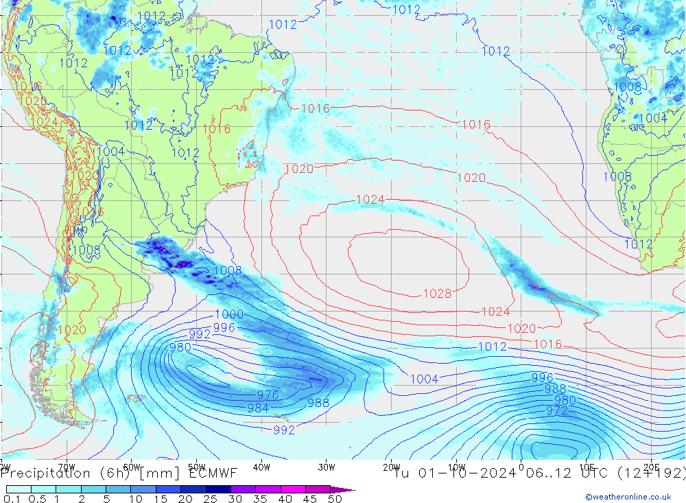 Z500/Yağmur (+YB)/Z850 ECMWF Sa 01.10.2024 12 UTC