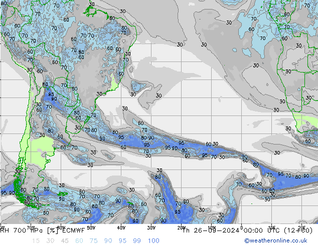 RV 700 hPa ECMWF do 26.09.2024 00 UTC