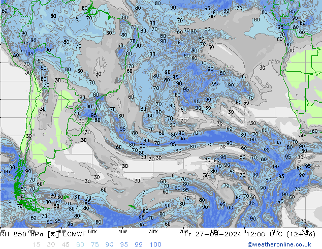 850 hPa Nispi Nem ECMWF Cu 27.09.2024 12 UTC