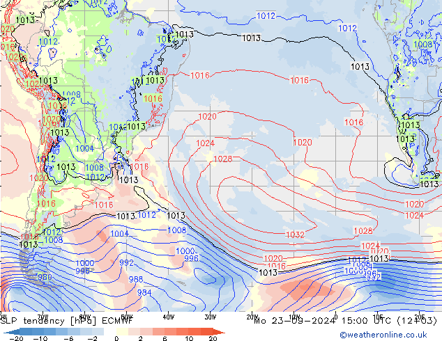 SLP tendency ECMWF Mo 23.09.2024 15 UTC