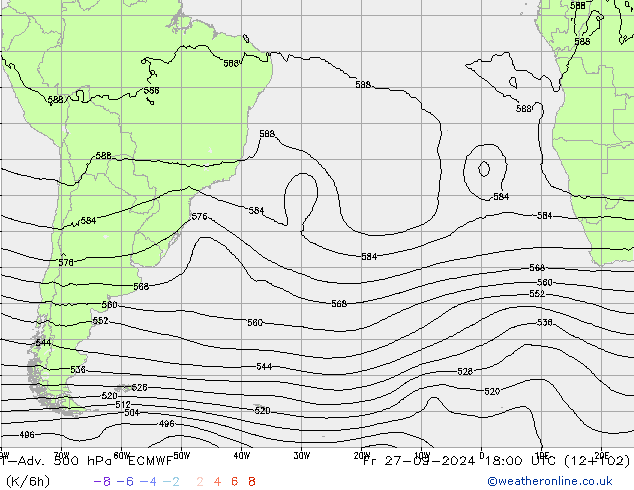 T-Adv. 500 hPa ECMWF vr 27.09.2024 18 UTC