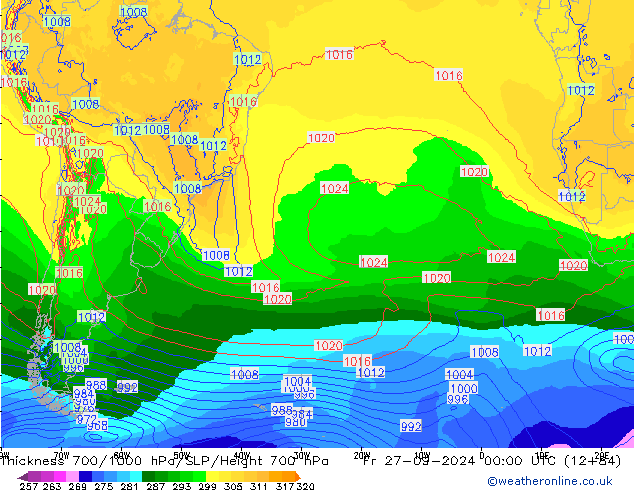 Thck 700-1000 гПа ECMWF пт 27.09.2024 00 UTC