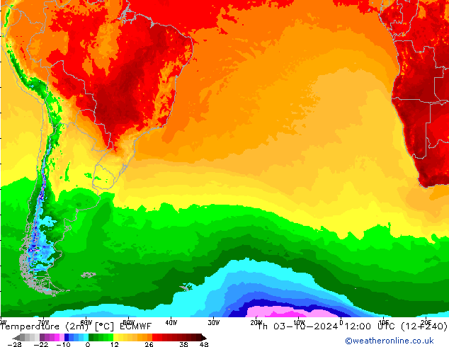 Sıcaklık Haritası (2m) ECMWF Per 03.10.2024 12 UTC