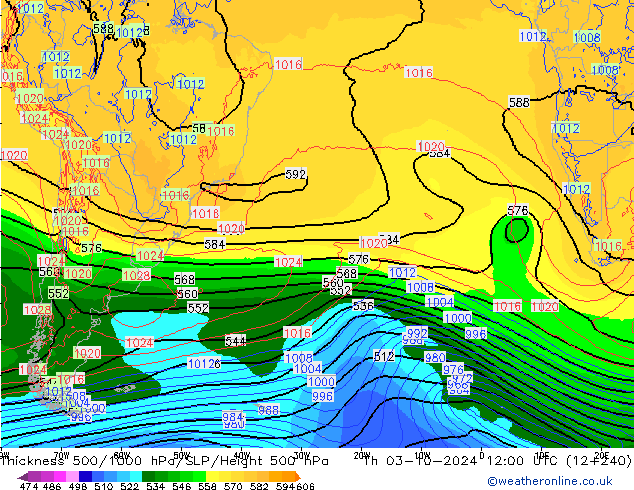 Dikte 500-1000hPa ECMWF do 03.10.2024 12 UTC