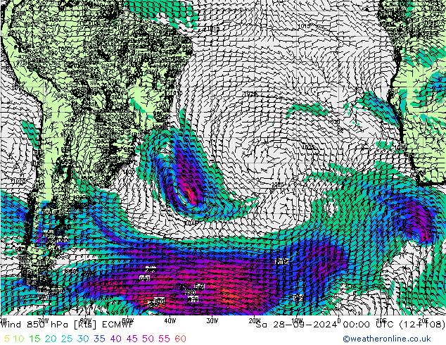 Wind 850 hPa ECMWF So 28.09.2024 00 UTC