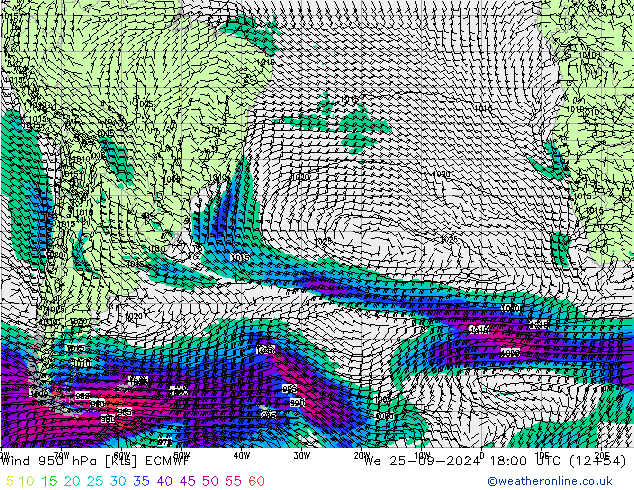 Viento 950 hPa ECMWF mié 25.09.2024 18 UTC