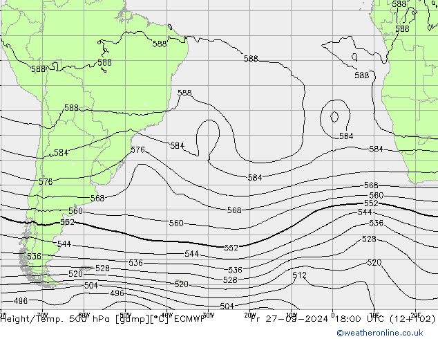 Z500/Rain (+SLP)/Z850 ECMWF Fr 27.09.2024 18 UTC