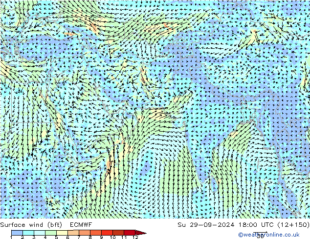 Vento 10 m (bft) ECMWF Dom 29.09.2024 18 UTC